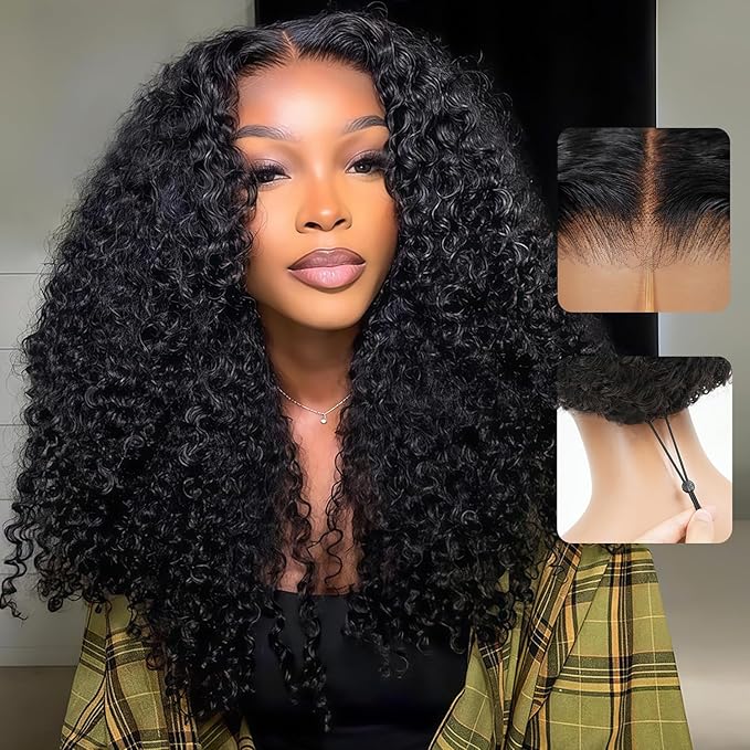 7x6 Burmese Curly Glueless Wigs Human Hair Pre Plucked Pre Cut 250% Density Drawstring Wig for Black Women 7x6 HD Lace Front Wigs Human Hair Glueless Wear and Go Nautural Color 30 Inch