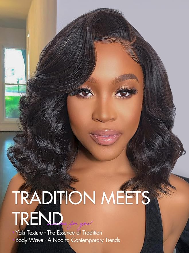 LUVME HAIR 10 Inch Light Yaki Loose Wave Wig, Human Hair, Undetectable HD Lace Glueless Bob Wig, Pre Plucked, Pre Cut, Short Black Wig