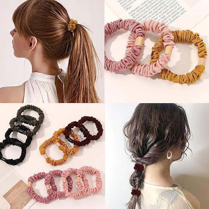 Silk Hair Ties Scrunchies - Small Mini Scrunchy for Women Thick Hair Accessories Cute Soft No Slip Hair Elastics Ponytail Holder for Curly Hair No Damage Hairties Gift for Girls