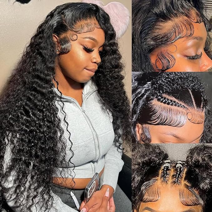 Deep Wave Lace Front Wigs Human Hair 13x6 HD Lace Front Wigs Pre Plucked Wet And Wave Wigs For Women 200% Density Deep Curly Human Hair Wigs With Baby Hair 22 Inch Deep Wave Wig