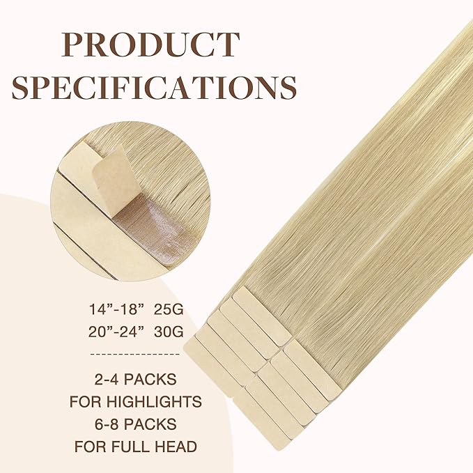 GOO GOO Tape in Hair Extensions Human Hair, 18ET90A Natural Blonde Balayage, 16inch 25g 10pcs, Skin Weft Seamless Invisible, Silky Straight with Thick Ends, Remy Human Hair