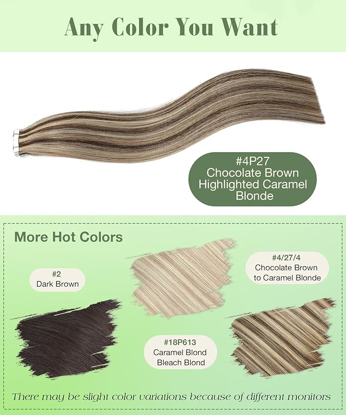 SURNEL Tape in Hair Extensions Human Hair 14 inch #4P27 Chocolate Brown Highlighted Caramel Blonde Tape Hair Extensions 20pcs 50g(#4P27-14)
