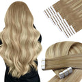YoungSee Human Hair Tape in Extensions Balayage Tape in Hair Extensions Human Hair Extensions Tape in Ombre Brown to Platinum Blonde Invisible Tape-in Hair Extension Human Hair 14In 20pcs 50g Straight