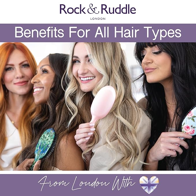 Rock & Ruddle Natural Mixed Boar Bristle Hair Brush for Women and Kids (Small/Travel Size, 17.5cm) - Perfect for Wet or Dry Hair, Detangling Smoothing Blowdrying - Made in UK - Red Shimmer Design