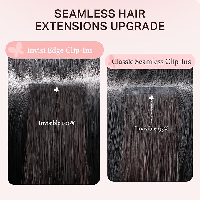 DOORES Clip in Hair Extensions Set 20 Inch 120g, 4pcs Invisi Edge Clip ins and 3pcs Classic Seamless Clip ins, Injected Virgin Real Human Hair Extensions Natural Invisible Straight, #2
