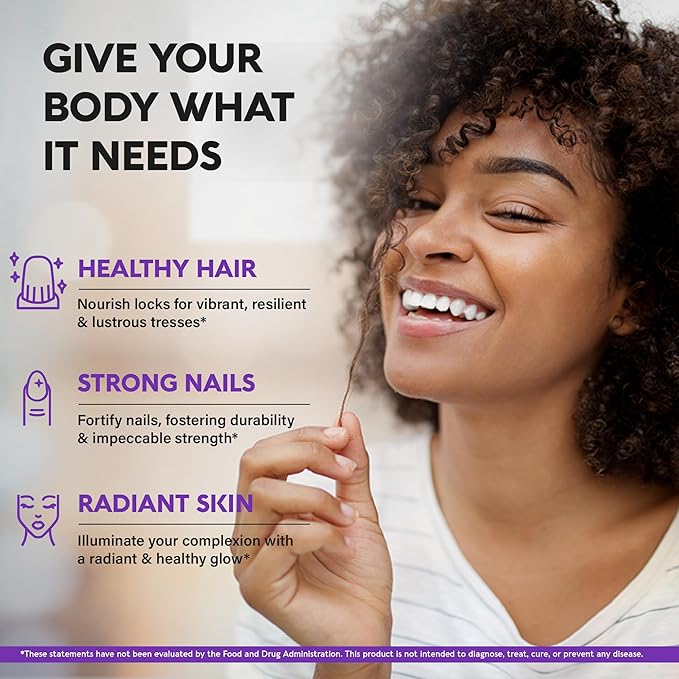 Biotin | Collagen | Hyaluronic Acid | Keratin - Clinically Tested Supplement** - Hair Growth Support, Skin & Nails - 25000mcg Vitamins B1, B2, B3, B6 & B7 - for Women & Men - Made in USA | 60 Capsules