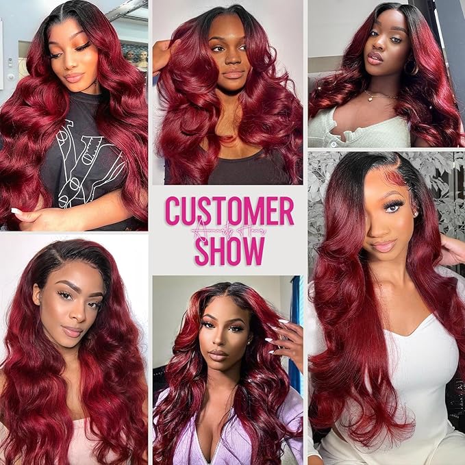 250% density 1b 99j Burgundy Lace Front Wigs Human Hair Red Burgundy Wig Human Hair 13x6 HD Body Wave Lace Front Wigs Human Hairs for Women burgundy ombre lace front wig human hair