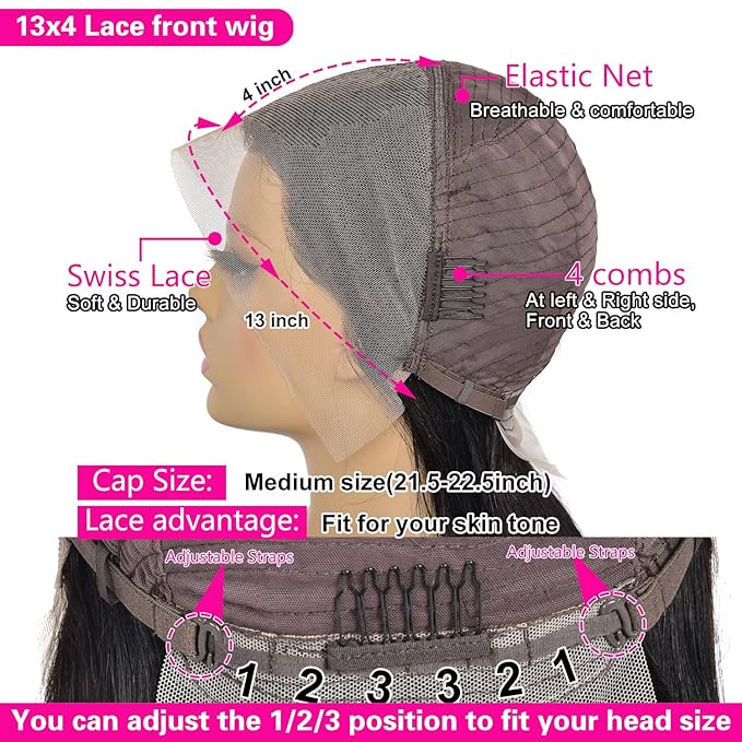 Bob Wig Human Hair 13x4 Lace Front Wigs Human Hair Pre Plucked with Baby Hair 180% Density Short Bob Wigs for Women Straight Bob Frontal Wigs for Women Natural Black (12inch,Short Wigs)