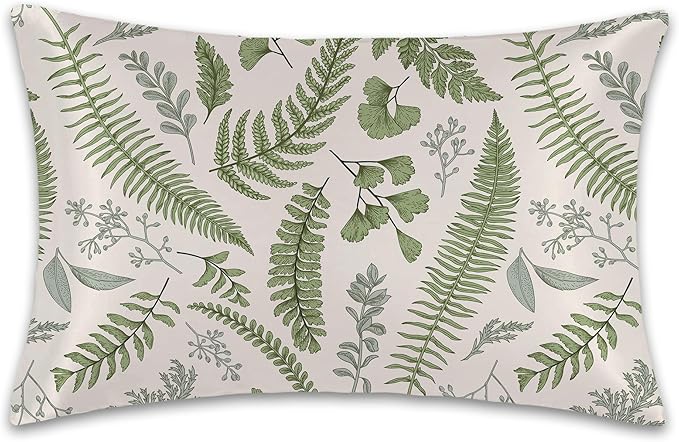 Leaves Herbs and Wildflowers Eucalyptus Satin Pillow Case Queen Size,Soft Pillowcases for Hair and Skin Similar to Silk,Pillowcases with Hidden Zipper Bedding Accessories,20X30 Inches,1 Pack
