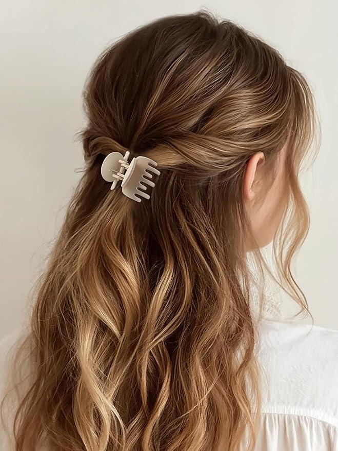 Matte Hair Clips for Women, 8PCS Medium Hair Clips for Thin/Thick Hair Rectangle Hair Claw Double Row Small Claw Clips Non-Slip Hair Accessories