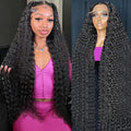 BVLBVL 34 inch Deep Wave Lace Front Wigs Human Hair 180 Density 13x6 HD Lace Frontal Wig Curly Wig Pre Plucked Wet and Wavy,Real Human Hair No Synthetic Blend No Tangle No Shedding Triple Lifespan 3X