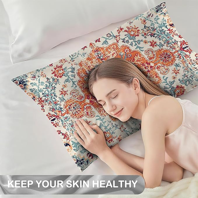 Satin Pillowcase 1 Pack-Boho Vintage Silky Pillow Cover for Hair and Skin,King Size 20x36 Inch Soft Cooling Printed Pillow Cases with Hidden Zipper,Gifts for Women Men