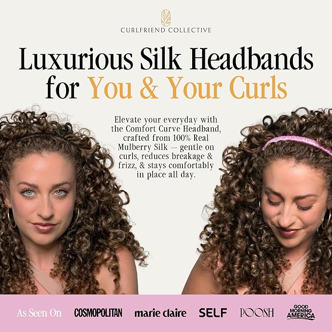 Curlfriend Collective Midnight Blooms Comfort Curve Silk Headband – 100% Mulberry Silk, No-Slip, No Headache, Wide Luxury Hair Accessory for Women, Gentle & Stylish for Curly & Textured Hair