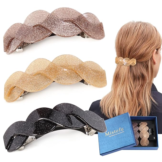 Large Hair Barrettes for Women Beautiful Lines Simple Retro Classic Snap French Hair Clips Fashion Hair Accessories for Women Thick Hair 3 Pcs