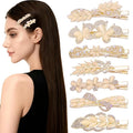 7 Pcs Gold Hair Clips for Women - Vintage Opal & Pearl Hair Barrettes with Rhinestone, Elegant Flower Butterfly Duckbill Alligator Clips, Bridal Wedding Hair Accessories for Thick Thin Hair Styling
