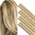 GOO GOO Invisi Edge Tape in Hair Extensions Human Hair, 16/22 Light Blonde Highlighted Golden Blonde 20pcs injected with 20pcs classical tape ins, 16inch 100g, Virgin Remy Hair, Natural Look