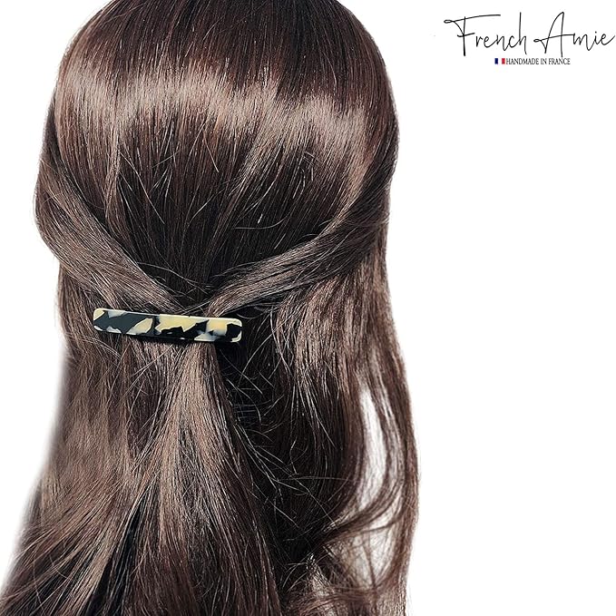 French Amie Small 2 1/4 inch Celluloid Handmade Hair Barrette No Slip Grip Durable Styling Women Hair Accessories Hair Clip for Girls, Made in France(White Tokyo)