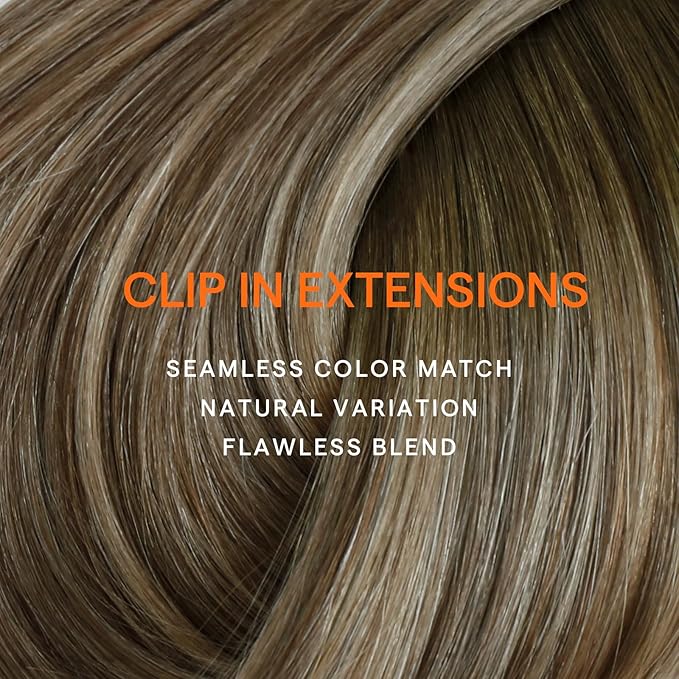 Full Shine Human Hair Clip in Extensions Brown Balayage Remy Hair Extensions Balayage Brown to Blonde Ombre Clip in Hair Extensions 16 Inch 7 Pcs 120 G