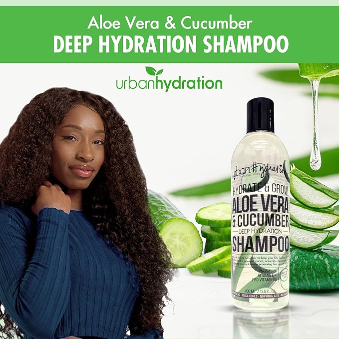 Urban Hydration Hydrate & Grow Aloe Vera & Cucumber Deep Hydration Shampoo – 13.5 Fl Oz, Moisturizing, Detoxing & Sulfate-Free, Safe for All Hair Types