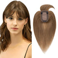 SEGO Hair Toppers for Women Real Human Hair with Thinning Hair, Toppers Hair Pieces Clip in Toppers Straight Hair Pieces with Front Bangs 150% Density Silk Base -12 Inch #6 Light Brown