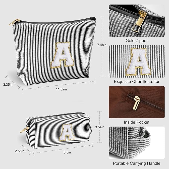 YOOLIFE Makeup Bag for Women - Personalized Makeup Pouch for Girlfriend Bridesmaid Wife | Travel Toiletry Bag for Her Mom | Skin Care Bag Birthday Gift for Sister Friend Sweet 16 Gifts Black V