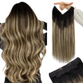 YoungSee 130G Invisible Wire Hair Extensions Balayage Wire Human Hair Extensions Dark Brown Balayage Medium Brown with Blonde Fish Line Hair Extensions Real Human Hair Long Straight Hair 22inch