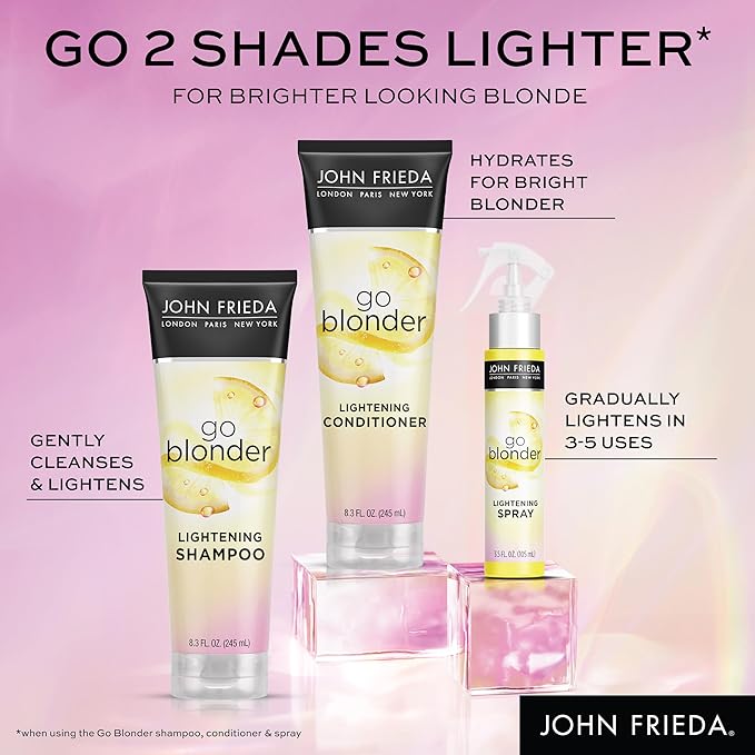 John Frieda Go Blonder Lightening Spray, Gradually Lightens Blonde Color, For Natural or Color-Treated Hair, Formulated with a Citrus Bontanical Blend, Paraben Free, 3.5 Oz, Pack of 2