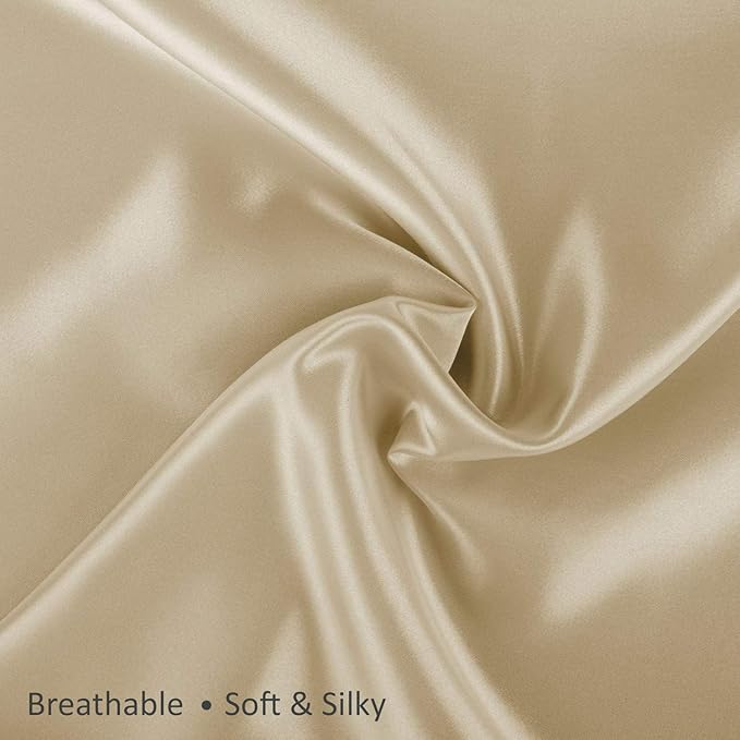 BLISSFORD Satin Pillowcase with Zipper, for Hair and Skin Care, Feels Soft and Cool Like a Silk Pillowcase, Satin Pillow Cases 2 Pack, Slik Pillow Cover, Champagne, Standard, Set of 2