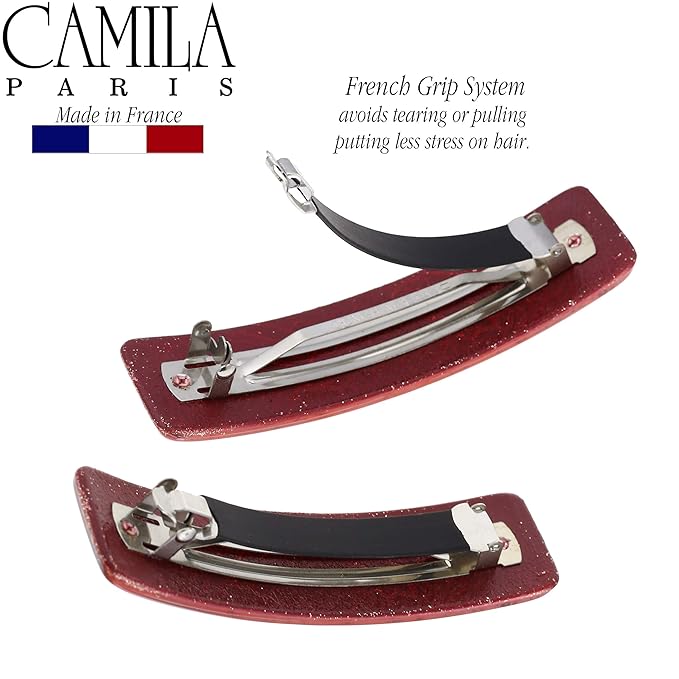 Camila Paris CP2278 French Hair Barrette Clip for Girls Large Pink and Gold Swirls, Strong Hold Grip Hair Clips for Women, No Slip and Durable Styling Girls Hair Accessories, Made in France