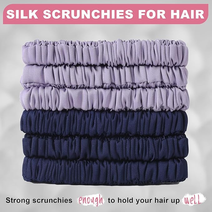 6Pcs Silk Hair Ties Small 22 Momme 100% Pure Mulberry Silk Scrunchies for Women Girls Thin Skinny Hair Sleep Scrunchies No Damage(Color 11)
