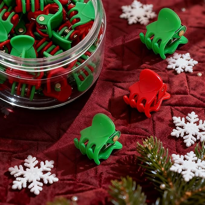 YOHAMA 36 PCS Red and Green Mini Hair Claw Clips Great for Design Kids and Adult Hairstyles Decoration Buns, Pining Bangs Strong Grip Multi-function Clamp Clips.