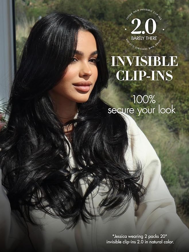 LUVME Invisible Clip in Hair Extensions Body Wave Real Human Hair, Remy Hair Clip ins for Women, Natural Human Hair, 22 inch 110g 6Pcs, Natural Black