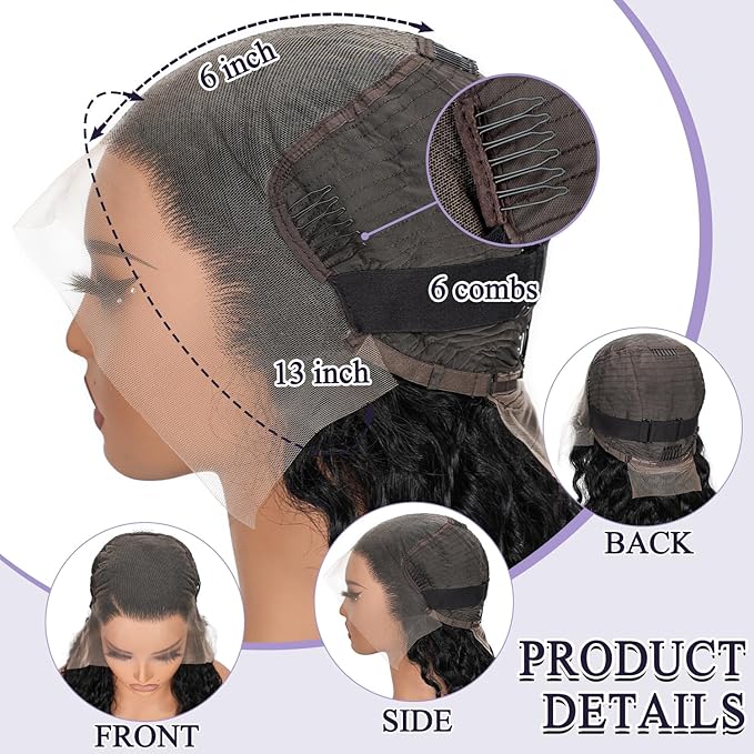 13X6 Deep Wave Lace Front Wigs Human Hair 220% Density SKINLIKE Real HD Lace Wig Wet and Wavy Human Hair Pre Plucked Wigs for Women Curly Lace Frontal Wig Natural Color(30inch)