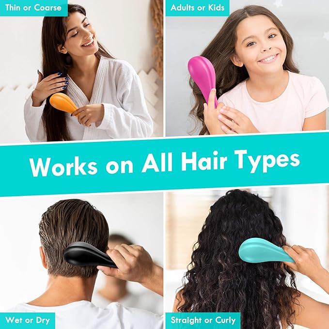 Detangling Hair Brush Set - 2 Pack Detangler Hairbrush with Ultra Soft Bristle for Effortless Tangle Removal - For Dry Wet Damaged Curly Hair for Men Women Girls Boys Kids - Blue & Purple
