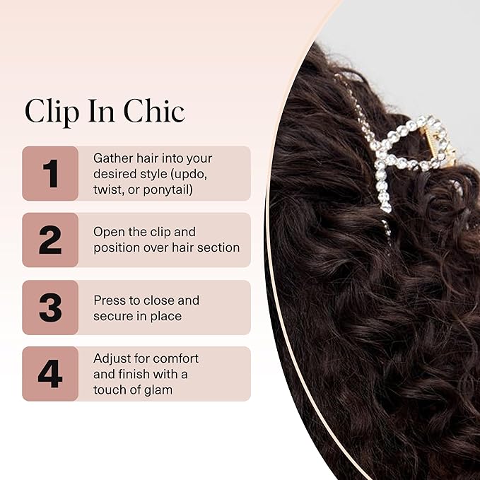 Kitsch Gold Loop-Shaped Hair Clip for Women with Rhinestones - Durable Metal, Strong Hold, & Elegant | Gold Hair Accessories | Ideal Gifts for Women - 1pc
