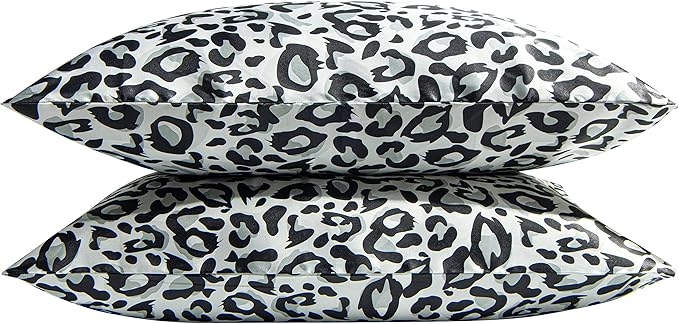 NTBAY 2 Pack Satin Queen Pillowcases for Hair and Skin, Luxurious and Silky Leopard Printed Pillow Cases with Envelope Closure, 20x30 Inches, Black and White