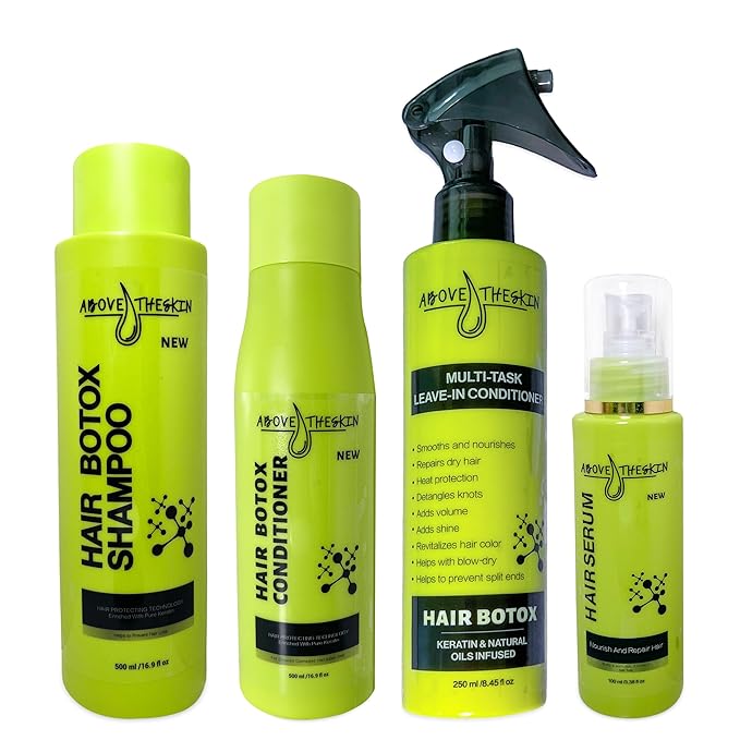 Hair Botox Set ( Shampoo, Conditioner, Leave-in Conditioner, Serum) Keratin Hair Treatment Made by UK Hair Professionals