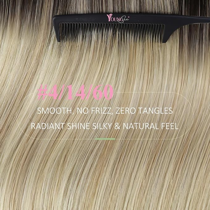 YoungSee Ombre Human Hair Tape in Extensions 24inch Invisible Tape in Hair Extensions Human Hair Balayage Dark Brown with Blonde Hair Extension Tape-in Real Hair for Long Straigt Hair 20pcs 50g