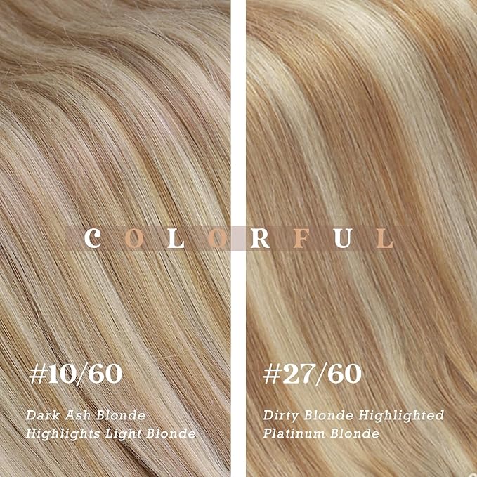 Ve Sunny Clip in Hair Extensions Highlights Human Hair Clip in Extensions Dark Ash Blonde Highlights Light Blonde Hair Extensions Clip ins Short Straight Flexible Hair for Women 7pcs 14inch 100g