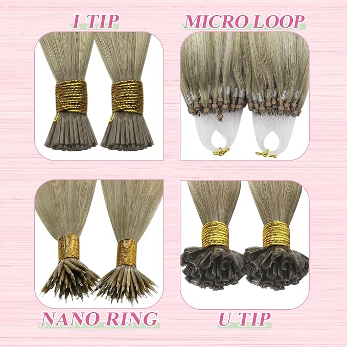 YoungSee U Tip Hair Extensions Real Human Hair Ash Blonde Ombre Blonde Balayage UTip Remy Hair Extensions 14In 50G/50S