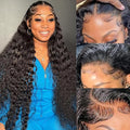32 Inch Deep Wave Lace Front Wigs Human Hair Pre Plucked 200% Density 13x6 HD Lace Frontal Wigs with Baby Hair Deep Curly Wet and Wavy Glueless Wigs for Women (Natural Black, 32 Inch)