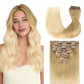 GOO GOO Clip in Hair Extensions Real Human Hair, Remy Human Hair Extensions Clip ins for Women, Natural Human Hair, 16inch 120g 7Pcs, #O7/60F