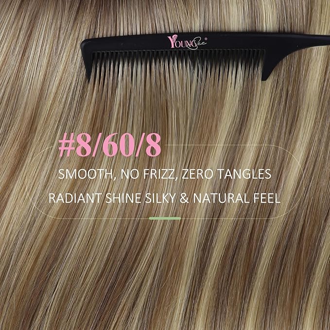 YoungSee Tape in Hair Extensions Human Hair Brown Tape in Hair Extensions Balayage Tapes ins Human Hair Extension Light Brown Ombre Platinum Blonde Hair Extension Tape-in 18 Inch 20pcs 50g