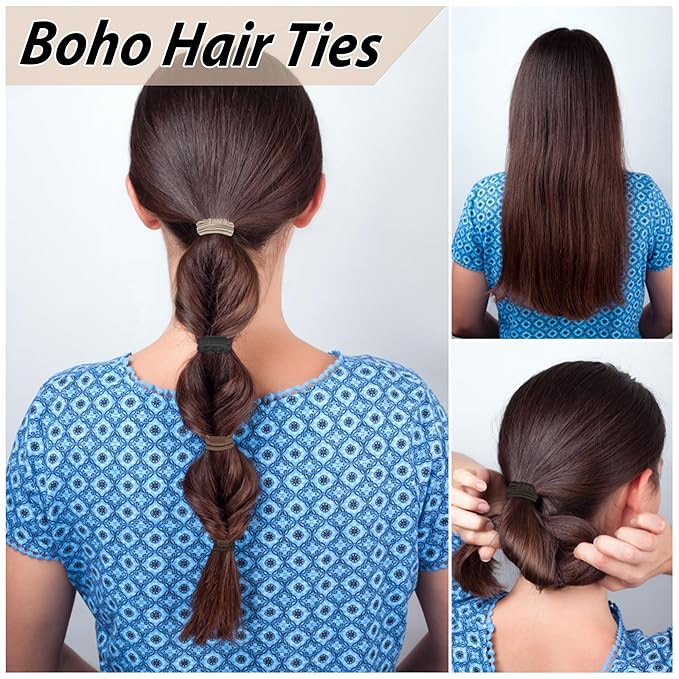 20 PCS Boho Ponytail Holders - 4 Neutral Colors, 5 Styles Hair Bands & Bracelets for Women's Thick or Thin Hair, No Damage