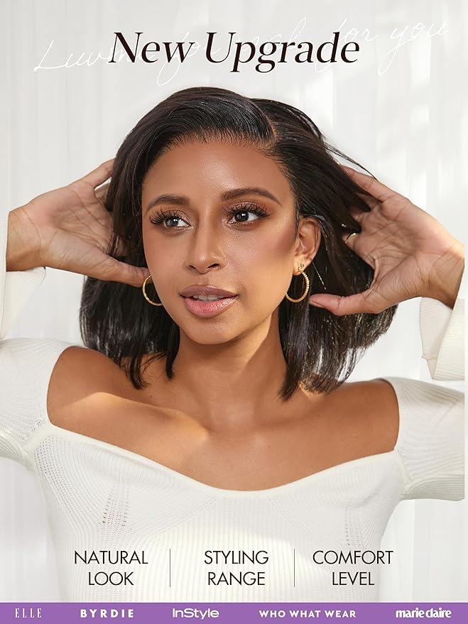 LUVME HAIR 13X4 Lace Wig NatureMAX™ PartingMax Lace 10 Inches Bob Wigs Lace Front Wigs Human Hair Pre Cut Plucked Flexi-Fit Drawstring Cap Lace Frontal Glueless 12 Inches Natural Black Color