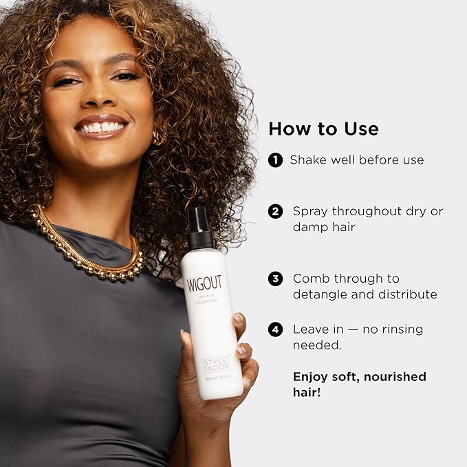 Style Factor WIGOUT Leave-In Conditioner Spray – Lightweight Hydrating & Conditioning Mist Controls Frizz, Adds Shine & Softness For Dry Damaged Hair No-Rinse Formula for All Hair Types - Emerald