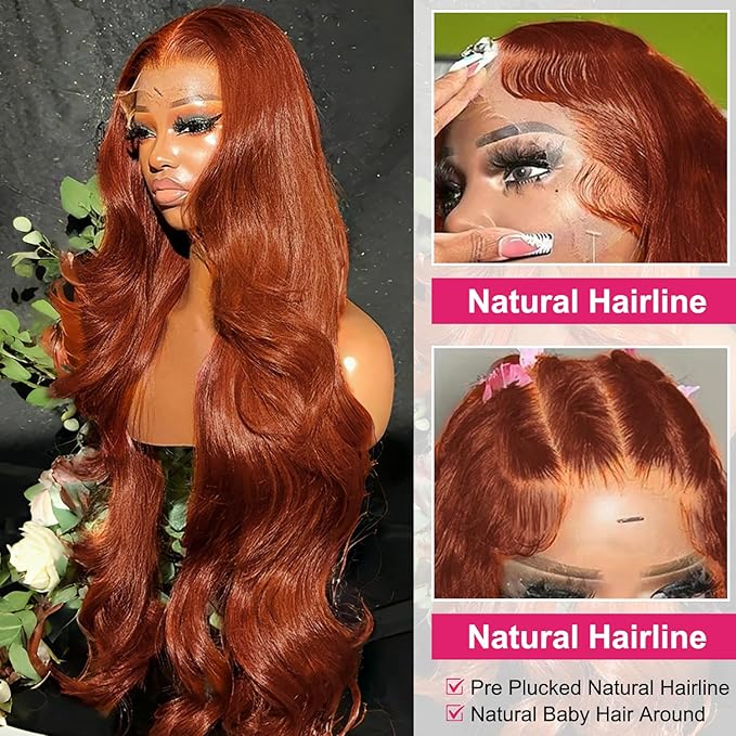 AMIRTY 220% Density Orange Ginger Lace Front Wigs Human Hair 13X4 HD Transparent Lace Front Wigs Human Hair Pre Plucked with Baby Hair #33 Wigs For Women 22 Inch