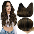 Full Shine Tape in Hair Extensions Human Hair Ombre Balayage 1B Black and 6 Chestnut 18 Inch Brown Tape in Extensions Natural Silky Human Hair Extensions Tape in Glue in 50G 20 Pcs