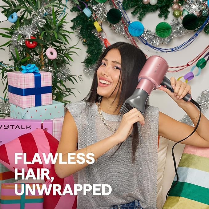 Wavytalk Blow Dryer, Blown Away Ionic Hair Dryer for Curly Hair with Diffuser, 1875W Fast Drying Blow Dryer with Ceramic Technology, 3 Attachments for All Hair Types, Light and Quiet, Grey