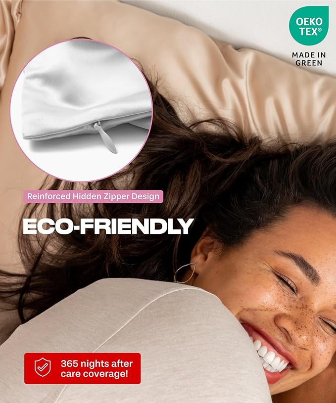 SUNDAYSILKS™ | Silk Pillow Cases 2 PACK | 22 Momme Mulberry Silk Pillowcase Set of 2 | All Sides 100% Pure Silk Slip Pillowcases Bliss for Couples with Zipper, 6A Standard Queen, King Size [Off White]